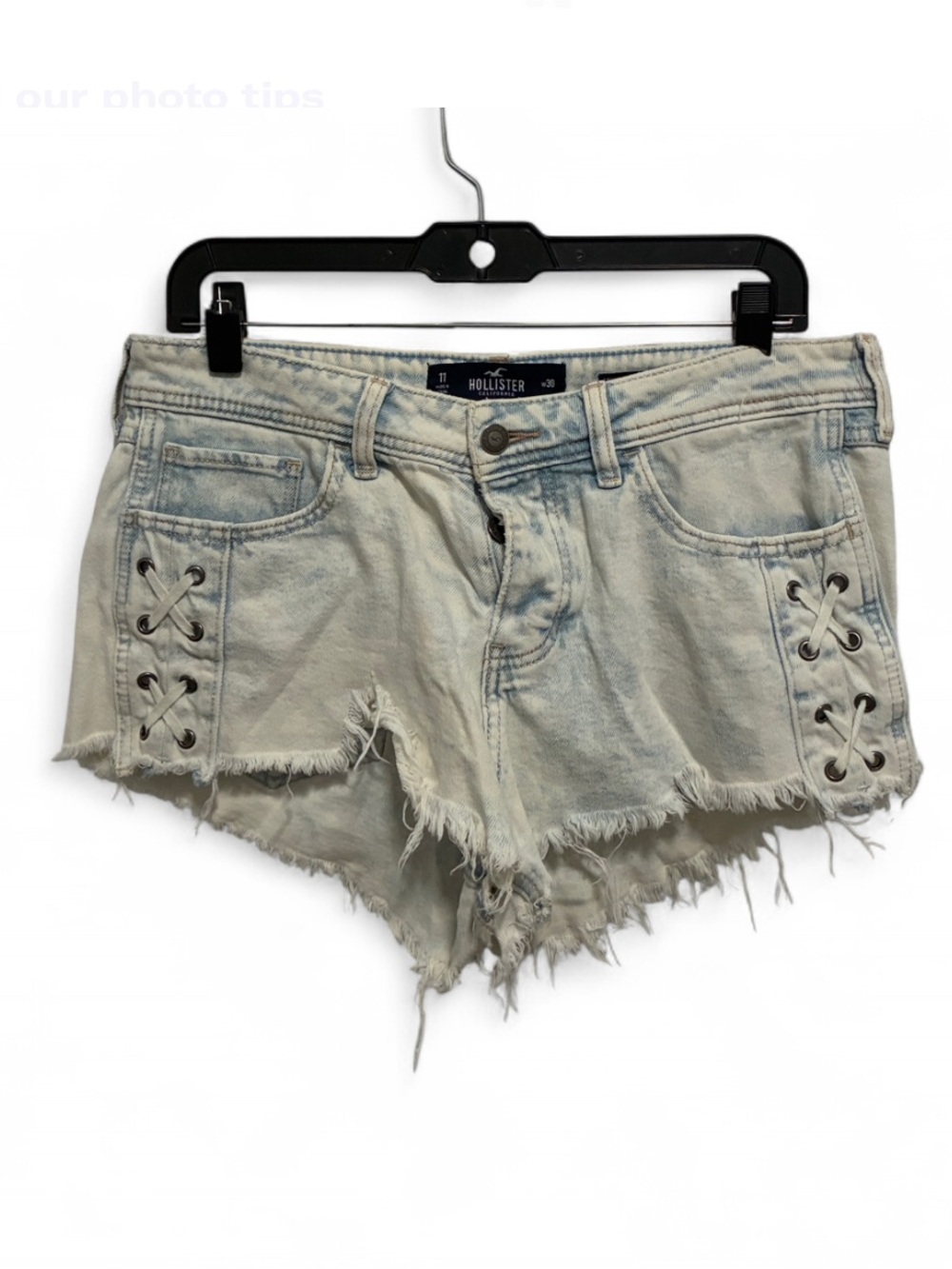 Hollister Low Rise Boyfriend Light Wash Lace-Up Frayed Denim Shorts